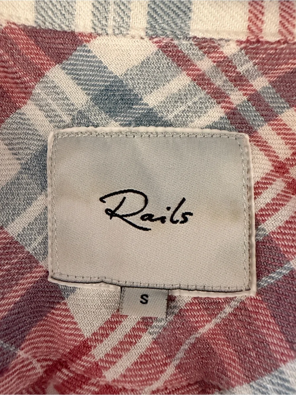 Rails Hunter Plaid Button Up Shirt Rosewood/Sky Small  EUC - Picture 8 of 11